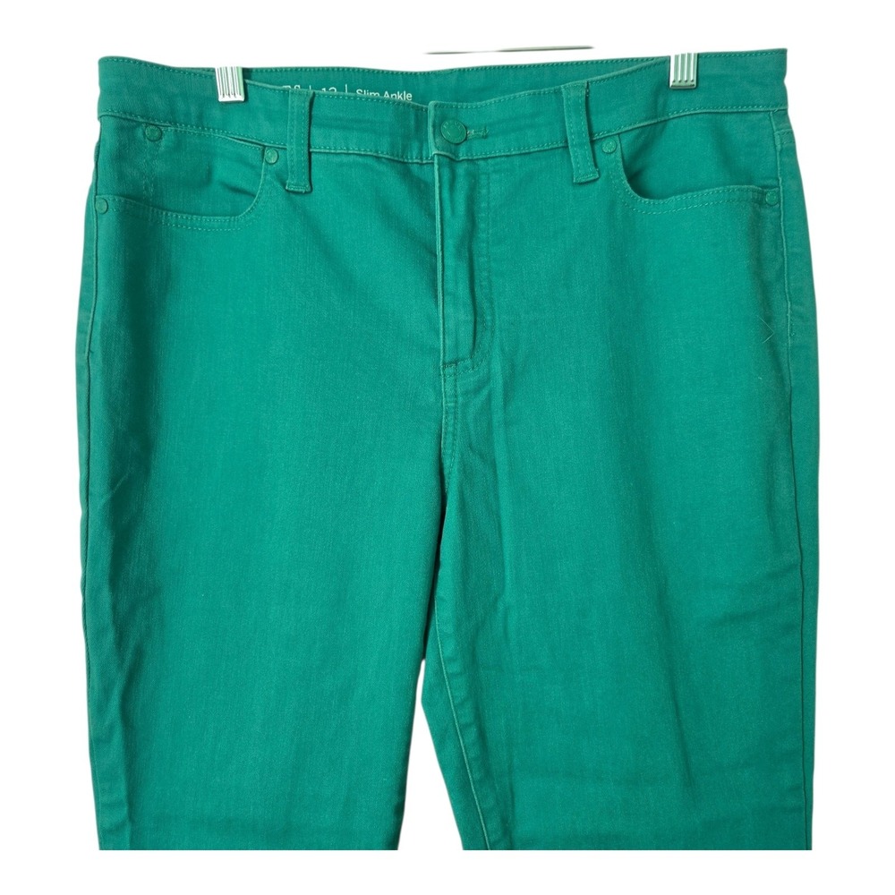 Talbots Flawless Slim Ankle Pants Emerald Green Womens 12 Mid Rise Stretch